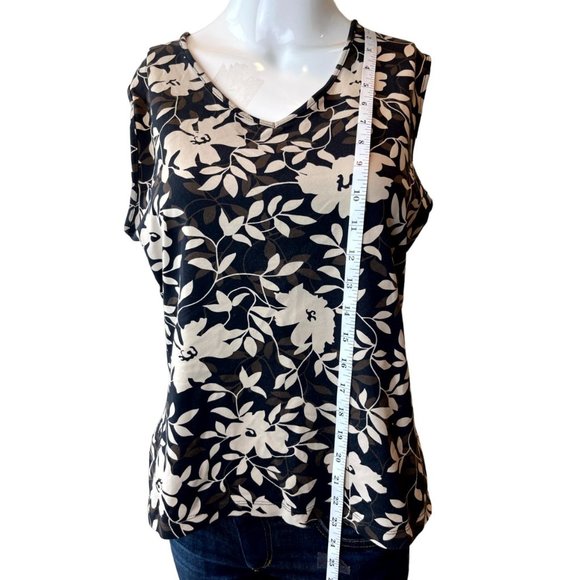 Croft & Barrow Women Floral Tank Top Sleeveless V Neck White Black Size Medium - Picture 2 of 7